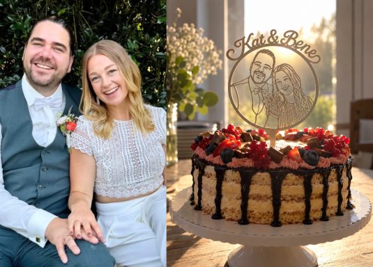Persönliches Cake Topper Design für Kat & Bene
